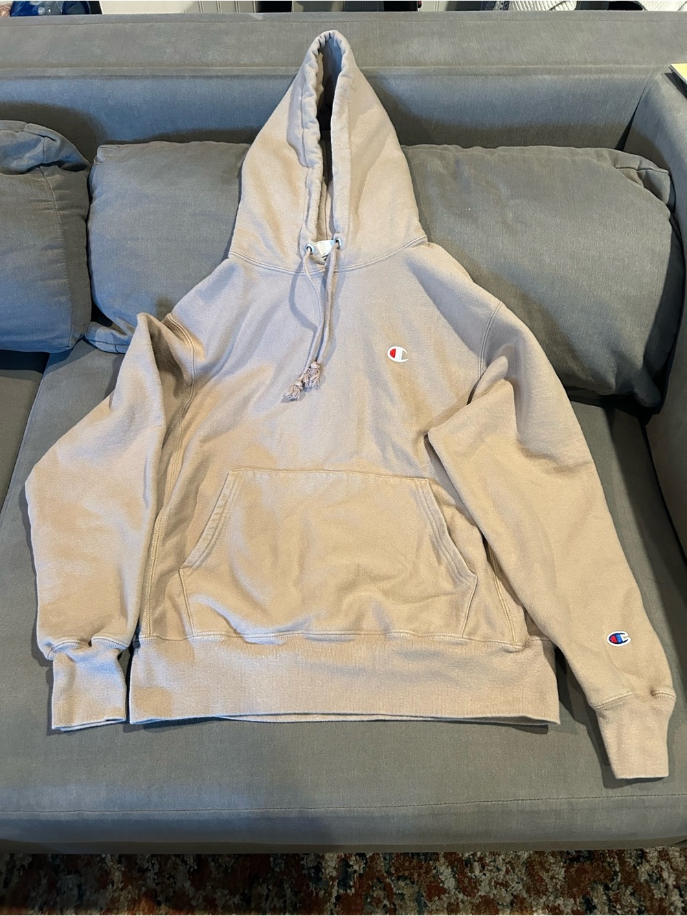 Champion Men's Beige Crewneck Hoodie Sweatshirt